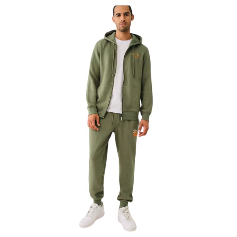 True Religion Men's Sweatsuit Size M Fleece Tracksuit Gift Set Olive Green NWT